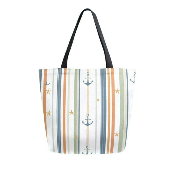 FORMRS Womens Canvas Tote Bag with Zipper Inner Pocket Shoulder Handbag, Nautical Pattern