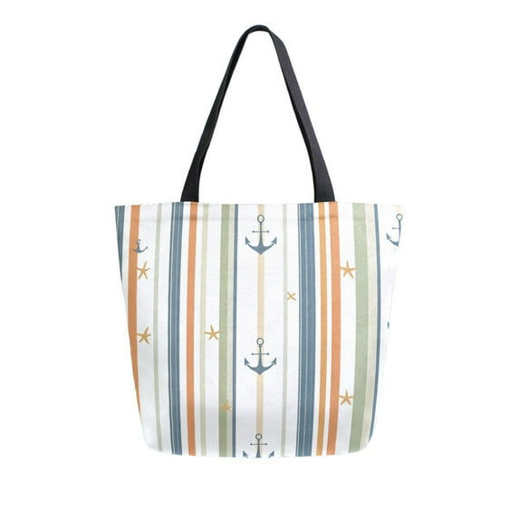 FORMRS Womens Canvas Tote Bag with Zipper Inner Pocket Shoulder Handbag, Nautical Pattern