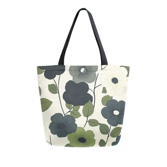 FORMRS Womens Canvas Tote Bag with Zipper Inner Pocket Shoulder Handbag, Navy Flower