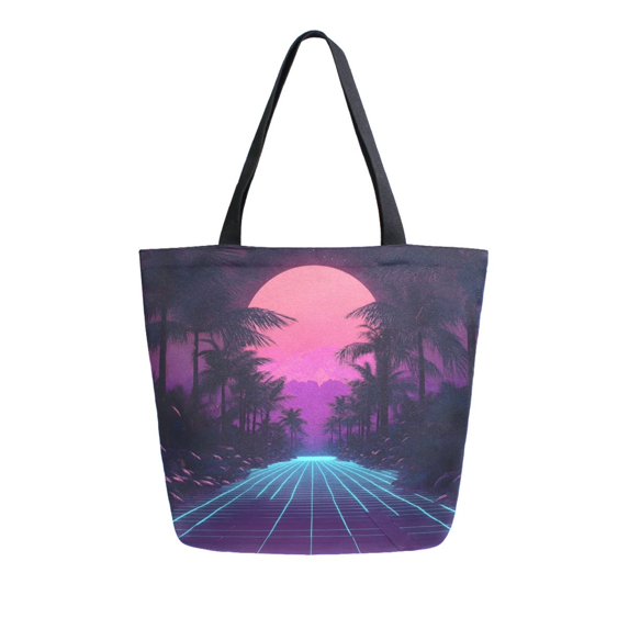 FORMRS Womens Canvas Tote Bag with Zipper Inner Pocket Shoulder Handbag, Night Neon Road