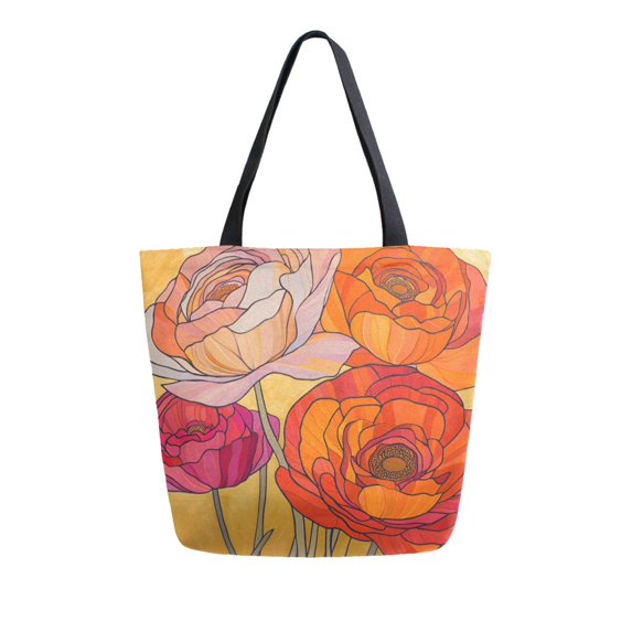 FORMRS Womens Canvas Tote Bag with Zipper Inner Pocket Shoulder Handbag, Orange Abstract Floral