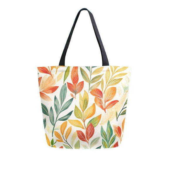 FORMRS Womens Canvas Tote Bag with Zipper Inner Pocket Shoulder Handbag, Orange Autumn Leaves