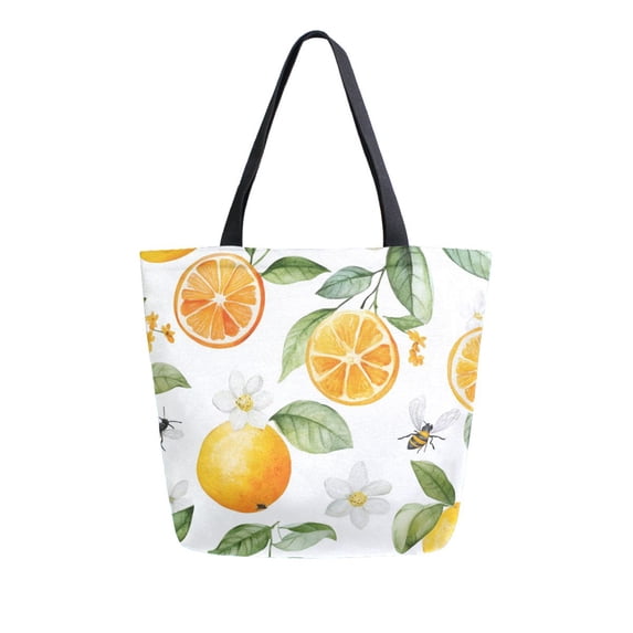 FORMRS Womens Canvas Tote Bag with Zipper Inner Pocket Shoulder Handbag, Orange Bees