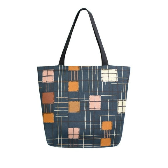 FORMRS Womens Canvas Tote Bag with Zipper Inner Pocket Shoulder Handbag, Orange Checkered Pattern
