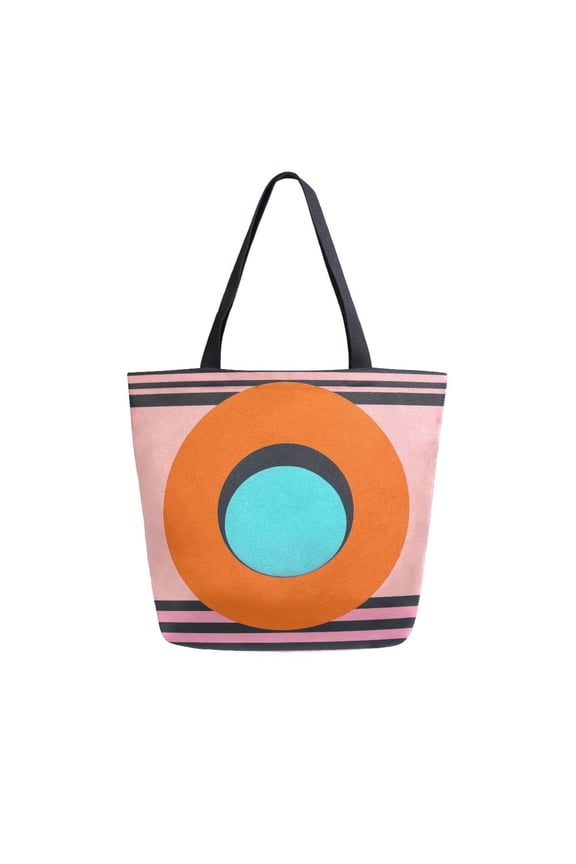 Womens Canvas Tote Bag with Zipper Inner Pocket Shoulder Handbag, Orange Circle