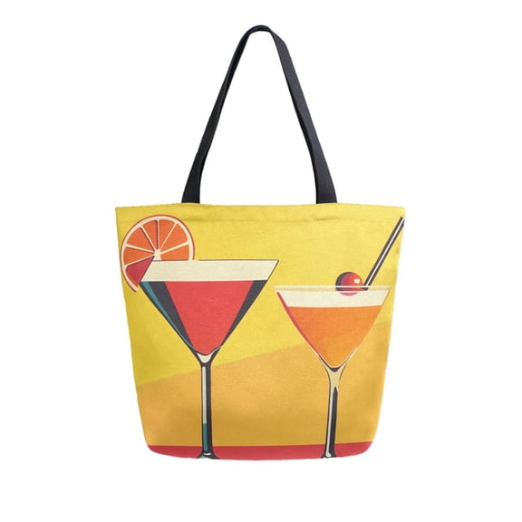 FORMRS Womens Canvas Tote Bag with Zipper Inner Pocket Shoulder Handbag, Orange Cocktails