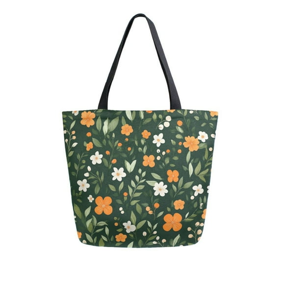 FORMRS Womens Canvas Tote Bag with Zipper Inner Pocket Shoulder Handbag, Orange Flowers