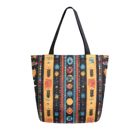 FORMRS Womens Canvas Tote Bag with Zipper Inner Pocket Shoulder Handbag, Orange Geometric