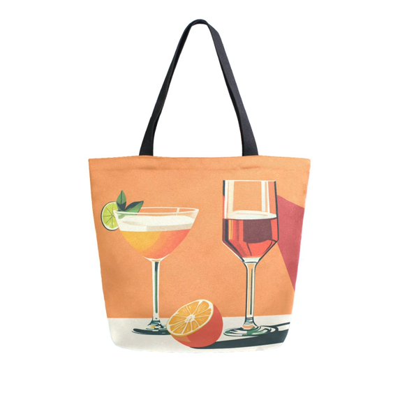FORMRS Womens Canvas Tote Bag with Zipper Inner Pocket Shoulder Handbag, Orange Glasses