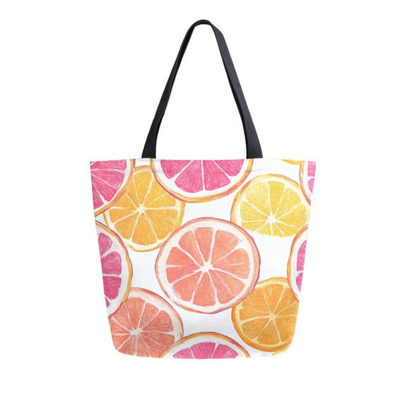 FORMRS Womens Canvas Tote Bag with Zipper Inner Pocket Shoulder Handbag, Orange Grapefruit Slices