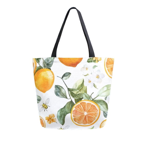 FORMRS Womens Canvas Tote Bag with Zipper Inner Pocket Shoulder Handbag, Orange Watercolor Bees
