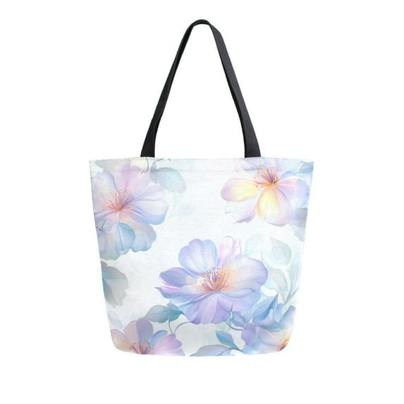 FORMRS Womens Canvas Tote Bag with Zipper Inner Pocket Shoulder Handbag, Pastel Flower Pattern