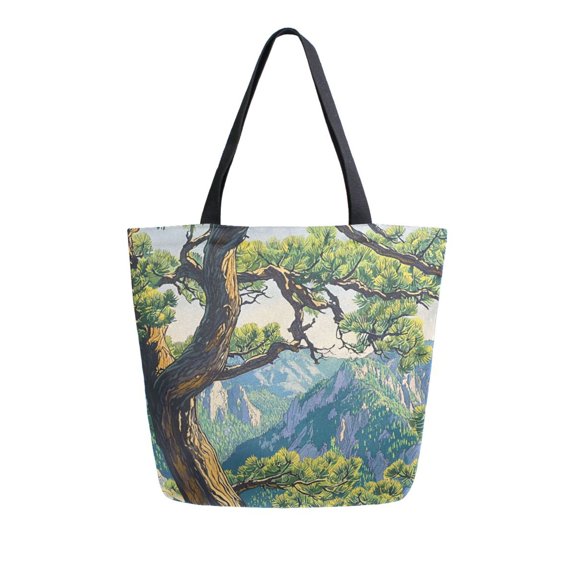 FORMRS Womens Canvas Tote Bag with Zipper Inner Pocket Shoulder Handbag, Pine Tree