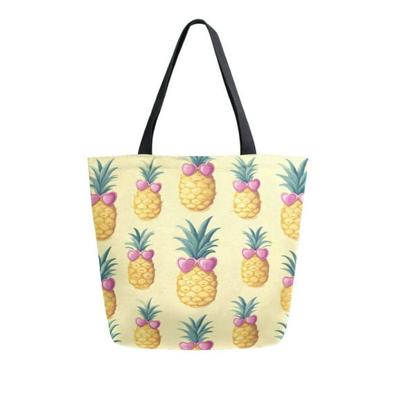 FORMRS Womens Canvas Tote Bag with Zipper Inner Pocket Shoulder Handbag, Pineapple Love