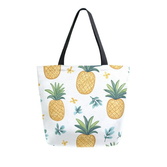FORMRS Womens Canvas Tote Bag with Zipper Inner Pocket Shoulder Handbag, Pineapple