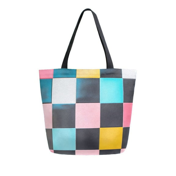 FORMRS Womens Canvas Tote Bag with Zipper Inner Pocket Shoulder Handbag, Pink Checkered Pattern