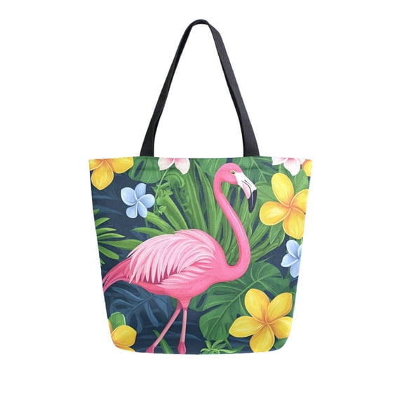 FORMRS Womens Canvas Tote Bag with Zipper Inner Pocket Shoulder Handbag, Pink Flamingo Pattern