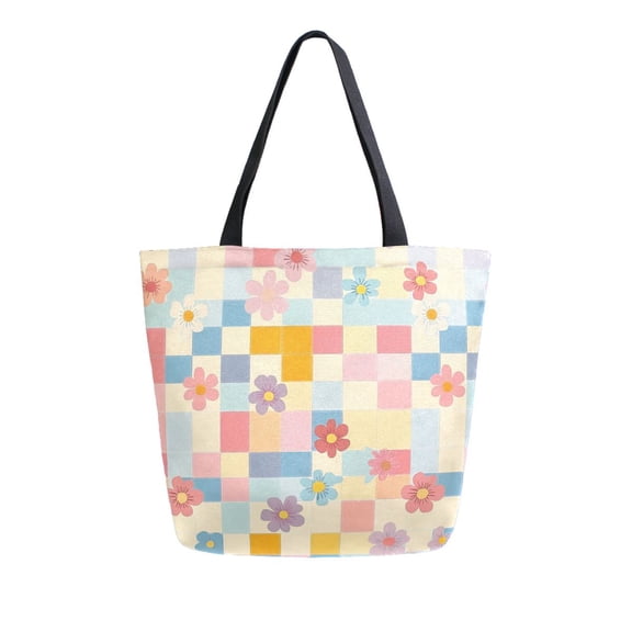 FORMRS Womens Canvas Tote Bag with Zipper Inner Pocket Shoulder Handbag, Pink Floral