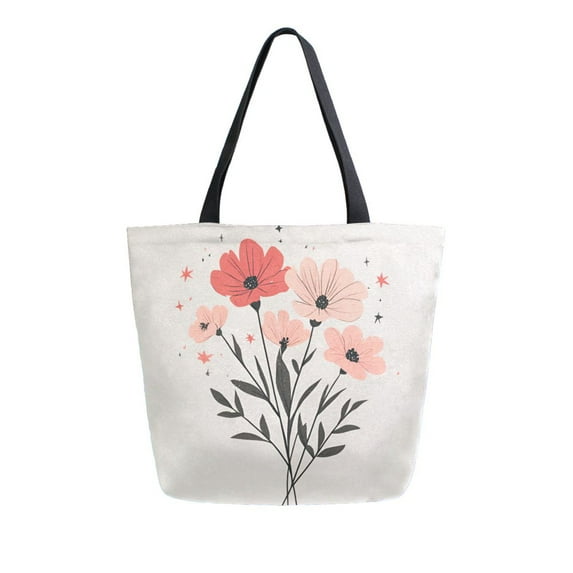 FORMRS Womens Canvas Tote Bag with Zipper Inner Pocket Shoulder Handbag, Pink Flower