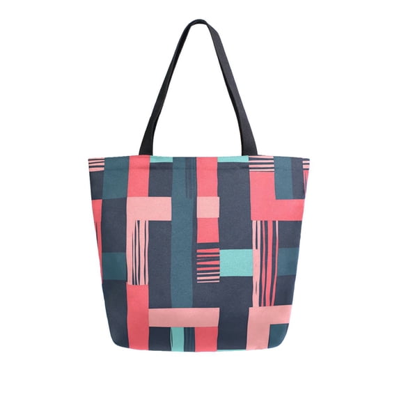 FORMRS Womens Canvas Tote Bag with Zipper Inner Pocket Shoulder Handbag, Pink Geometric