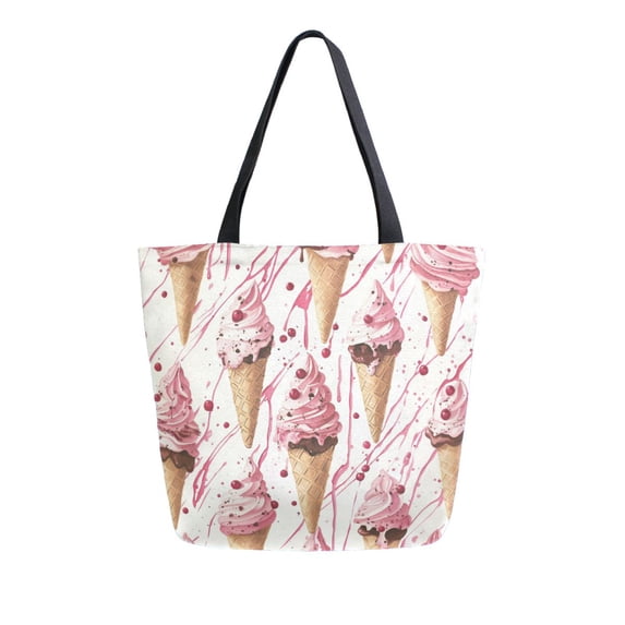 FORMRS Womens Canvas Tote Bag with Zipper Inner Pocket Shoulder Handbag, Pink Ice Cream Pattern