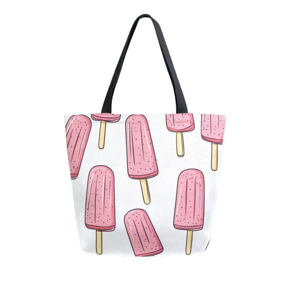 FORMRS Womens Canvas Tote Bag with Zipper Inner Pocket Shoulder Handbag, Pink Ice Cream