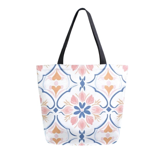 FORMRS Womens Canvas Tote Bag with Zipper Inner Pocket Shoulder Handbag, Pink Mosaic Pattern