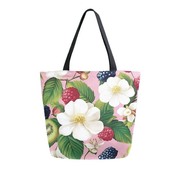 FORMRS Womens Canvas Tote Bag with Zipper Inner Pocket Shoulder Handbag, Pink Raspberries