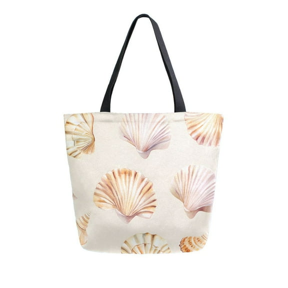 FORMRS Womens Canvas Tote Bag with Zipper Inner Pocket Shoulder Handbag, Pink Seashell