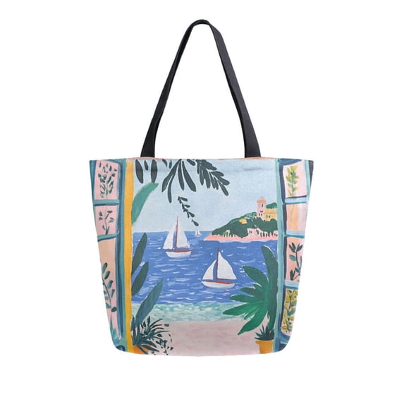 FORMRS Womens Canvas Tote Bag with Zipper Inner Pocket Shoulder Handbag, Pink Seaside