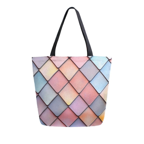 FORMRS Womens Canvas Tote Bag with Zipper Inner Pocket Shoulder Handbag, Pink Shimmering Pattern