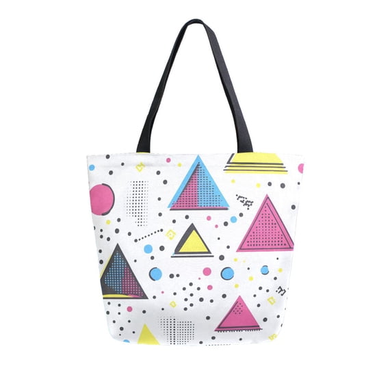 FORMRS Womens Canvas Tote Bag with Zipper Inner Pocket Shoulder Handbag, Pink Simple Shapes
