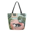 thumbnail image 1 of FORMRS Womens Canvas Tote Bag with Zipper Inner Pocket Shoulder Handbag, Pink Sleeping Cat, 1 of 7