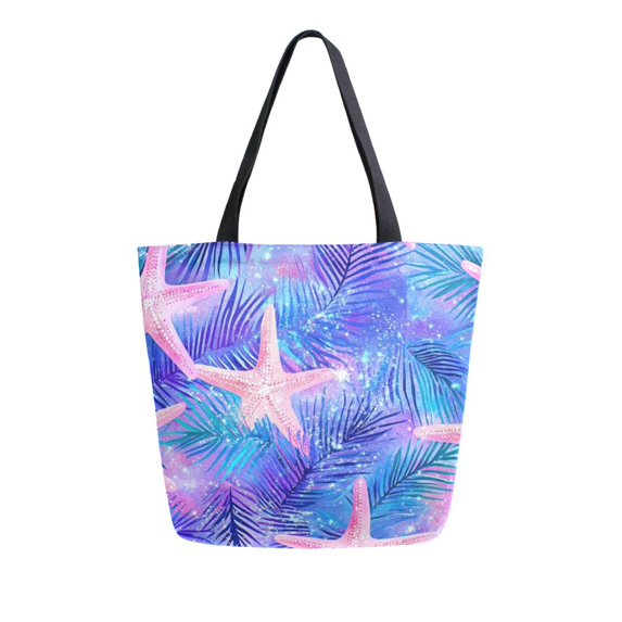 FORMRS Womens Canvas Tote Bag with Zipper Inner Pocket Shoulder Handbag, Pink Starfish Pattern