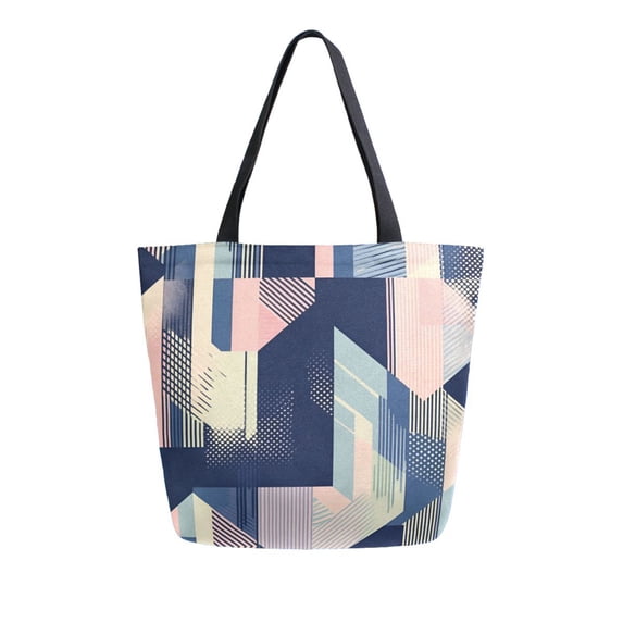 FORMRS Womens Canvas Tote Bag with Zipper Inner Pocket Shoulder Handbag, Pink Stripes