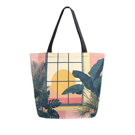 FORMRS Womens Canvas Tote Bag with Zipper Inner Pocket Shoulder Handbag, Pink Sunset