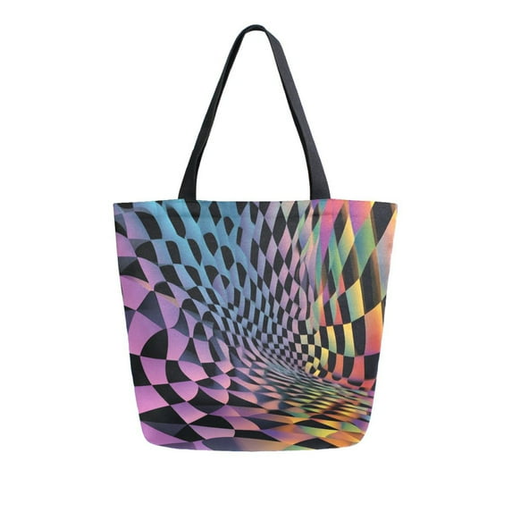 FORMRS Womens Canvas Tote Bag with Zipper Inner Pocket Shoulder Handbag, Pink Wavy Plaid