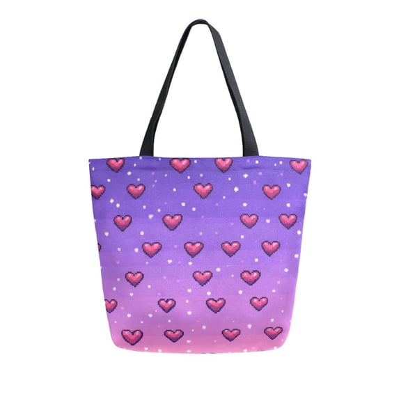 FORMRS Womens Canvas Tote Bag with Zipper Inner Pocket Shoulder Handbag, Pixel Love