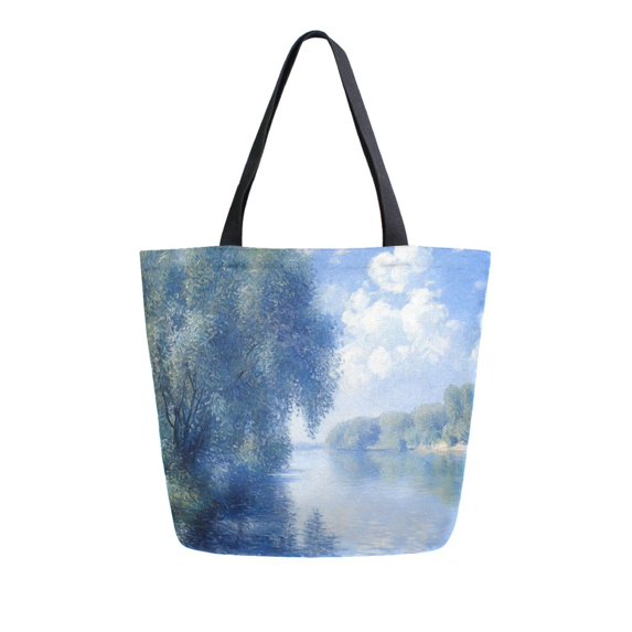 FORMRS Womens Canvas Tote Bag with Zipper Inner Pocket Shoulder Handbag, Plants and River