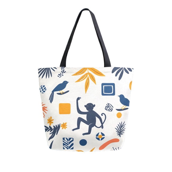 FORMRS Womens Canvas Tote Bag with Zipper Inner Pocket Shoulder Handbag, Playful Forest