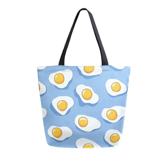 FORMRS Womens Canvas Tote Bag with Zipper Inner Pocket Shoulder Handbag, Playful Fried Eggs