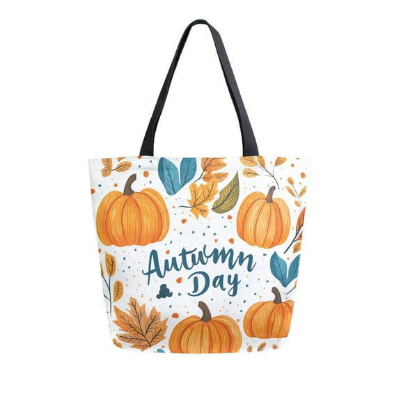 FORMRS Womens Canvas Tote Bag with Zipper Inner Pocket Shoulder Handbag, Pumpkins Pattern