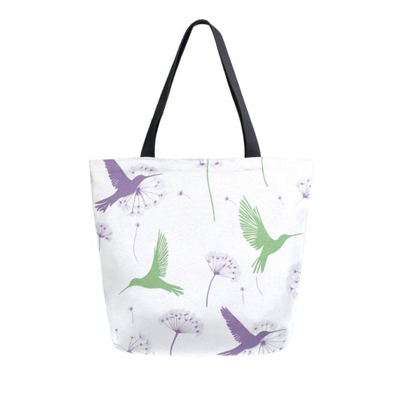 FORMRS Womens Canvas Tote Bag with Zipper Inner Pocket Shoulder Handbag, Purple Birds