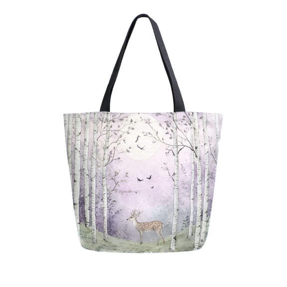 FORMRS Womens Canvas Tote Bag with Zipper Inner Pocket Shoulder Handbag, Purple Deer