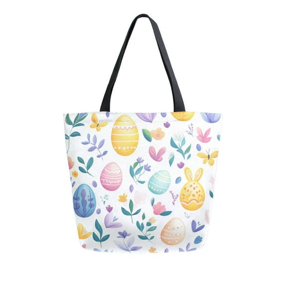 FORMRS Womens Canvas Tote Bag with Zipper Inner Pocket Shoulder Handbag, Purple Easter Eggs