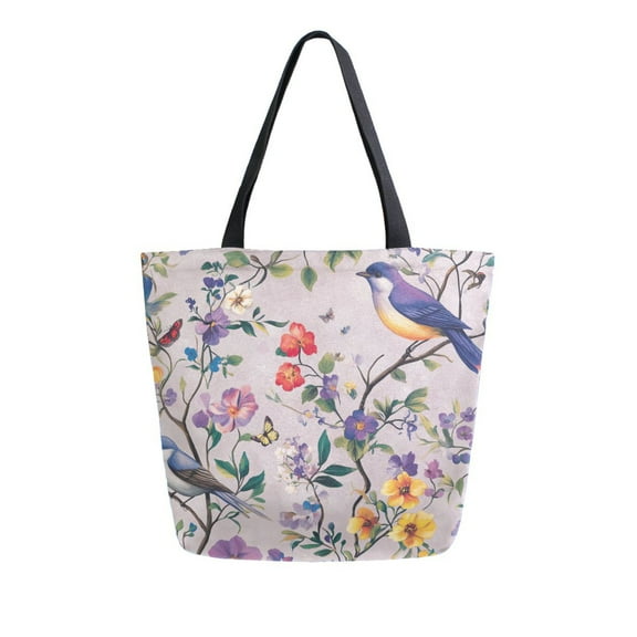 FORMRS Womens Canvas Tote Bag with Zipper Inner Pocket Shoulder Handbag, Purple Floral Pattern