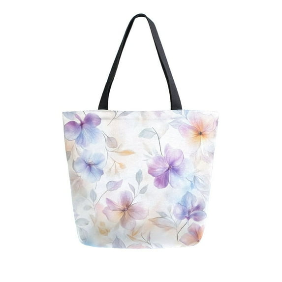 FORMRS Womens Canvas Tote Bag with Zipper Inner Pocket Shoulder Handbag, Purple Flower Pattern