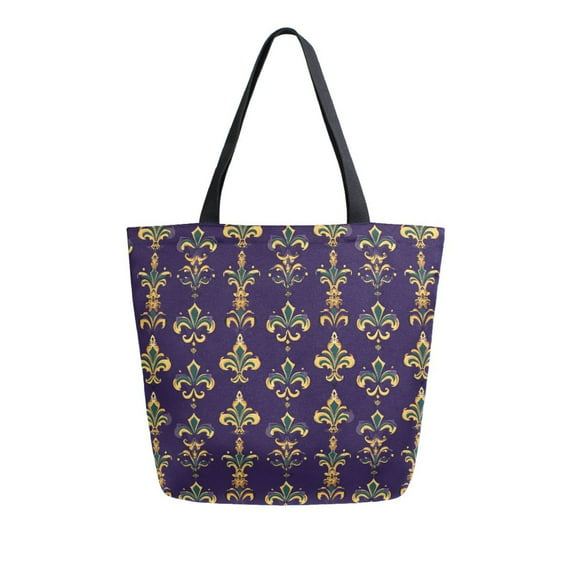 FORMRS Womens Canvas Tote Bag with Zipper Inner Pocket Shoulder Handbag, Purple Flowers Pattern