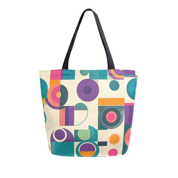 FORMRS Womens Canvas Tote Bag with Zipper Inner Pocket Shoulder Handbag, Purple Geometric