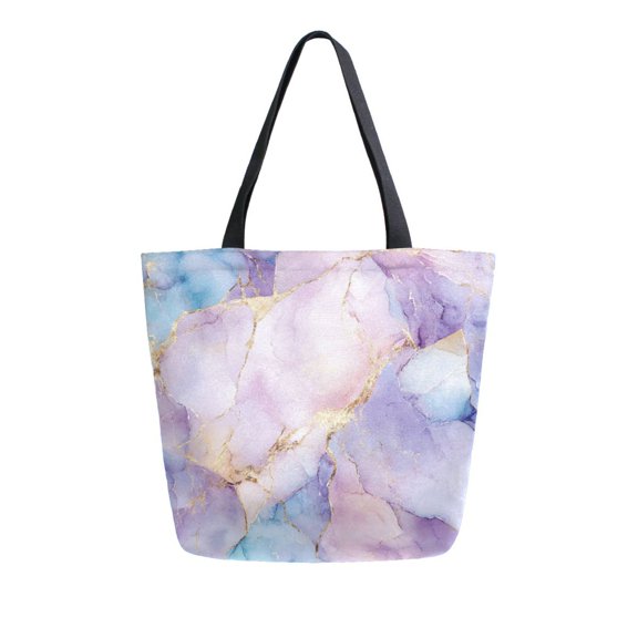 FORMRS Womens Canvas Tote Bag with Zipper Inner Pocket Shoulder Handbag, Purple Marble Pattern